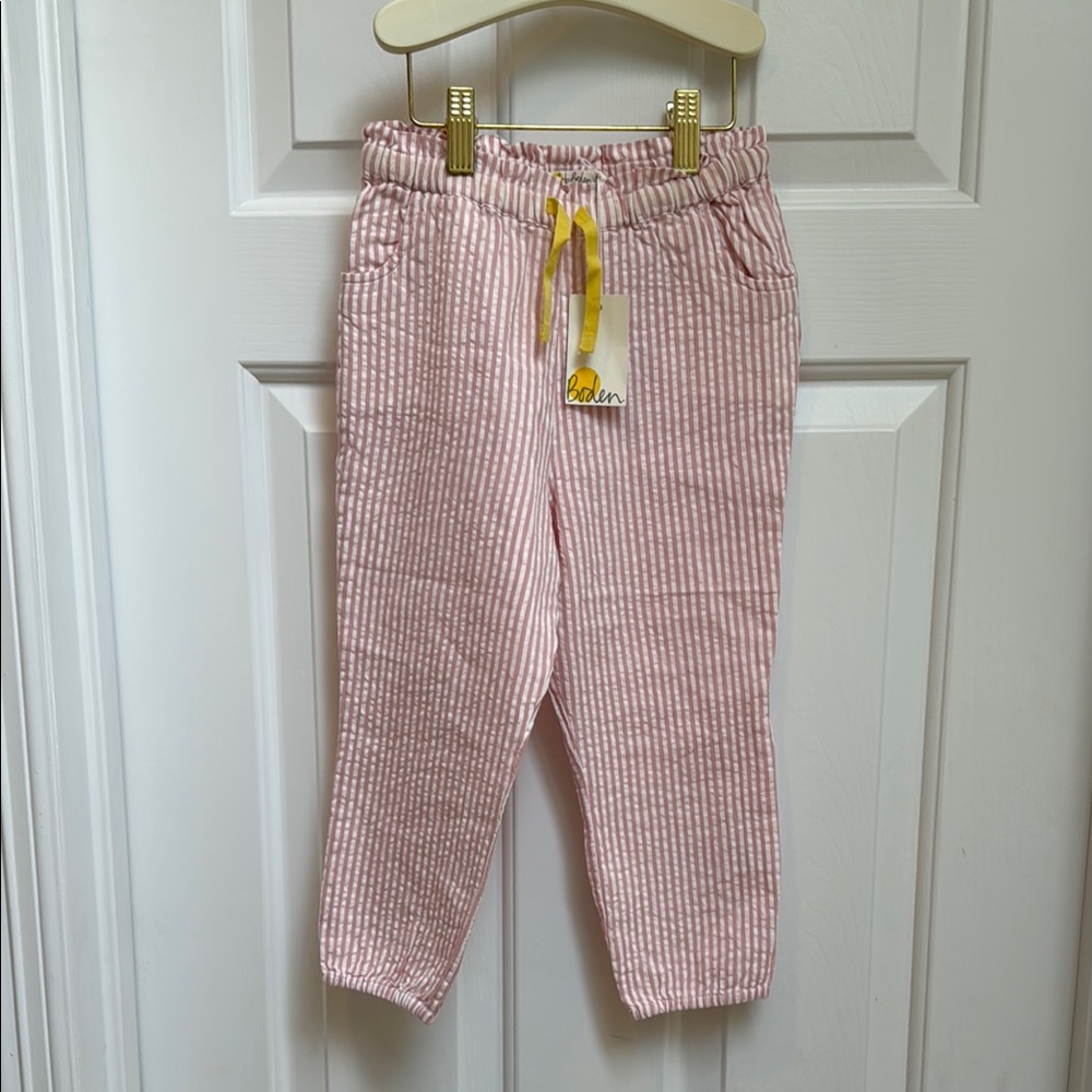 Boden Pink and White Striped Pants with Yellow Drawstring size 3-4 years NWT